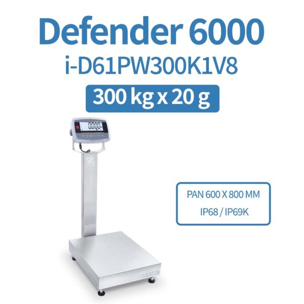 OHAUS Defender 6000 i-D61PW300K1V8 300 kg x 20 g Extreme Washdown Bench Scale