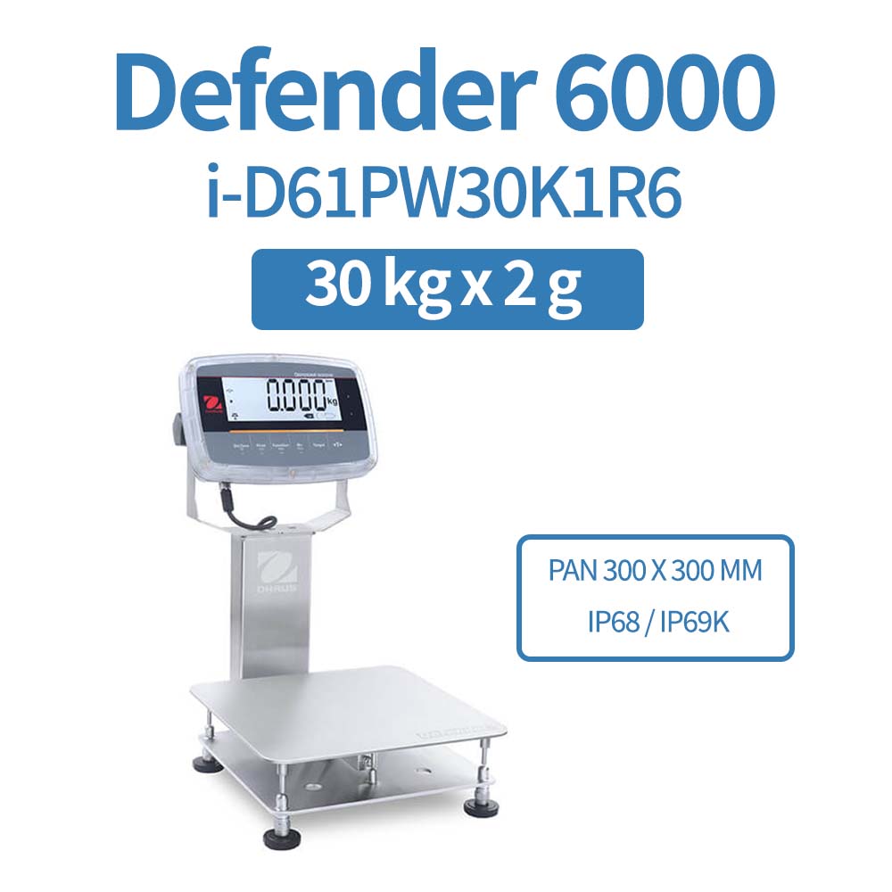 OHAUS Defender 6000 i-D61PW30K1R6 30 kg x 2 g Extreme Washdown Bench Scale