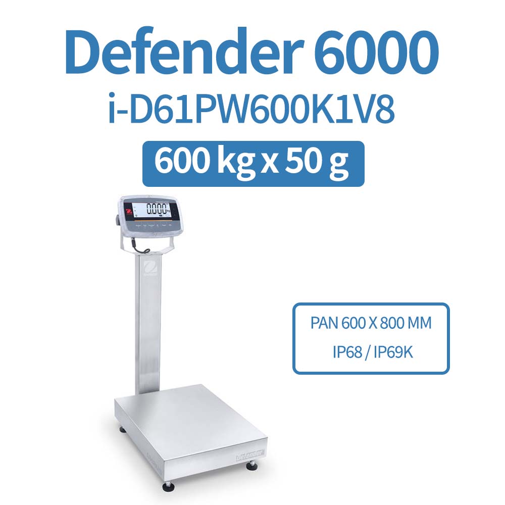 OHAUS Defender 6000 i-D61PW600K1V8 600 kg x 50 g Extreme Washdown Bench Scale