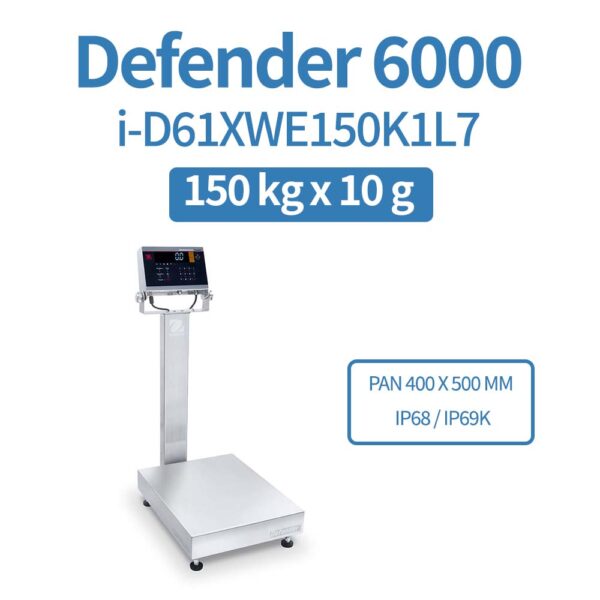 OHAUS Defender 6000 i-D61XWE150K1L7 150 kg x 10 g Extreme Washdown Bench Scale
