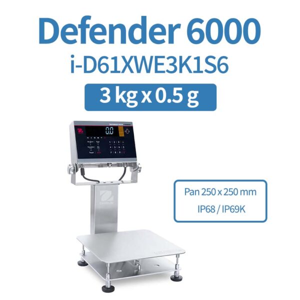 OHAUS Defender 6000 i-D61XWE3K1S6 3 kg x 0.5 g Extreme Washdown Bench Scale