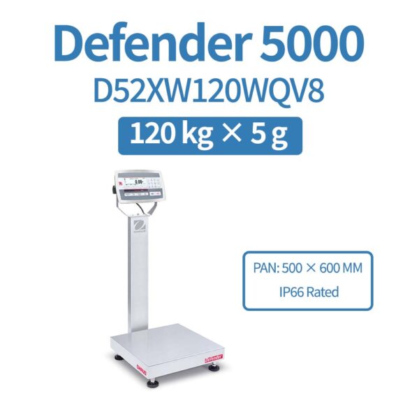 OHAUS Defender 5000 D52XW120WQV8 Stainless Steel Bench Scale 120 kg x 5 g