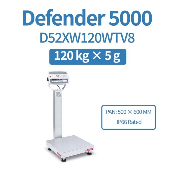 OHAUS Defender 5000 D52XW120WTV8 | Stainless Steel Bench Scale | 120 kg x 5 g