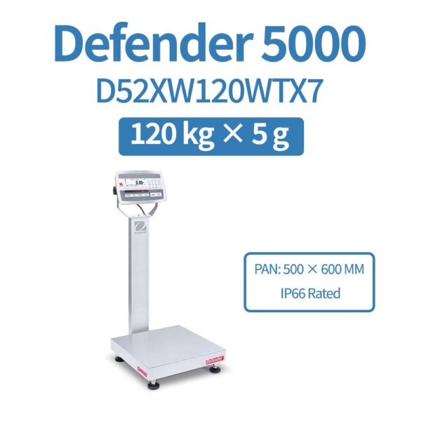 OHAUS Defender 5000 D52XW120WTX7 Stainless Steel Bench Scale 120 kg x 5 g