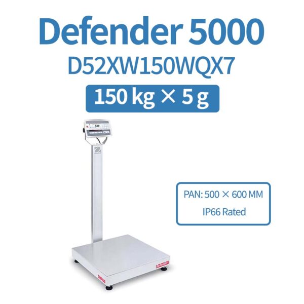 OHAUS Defender 5000 D52XW150WQX7 Stainless Steel Bench Scale 150 kg x 5 g