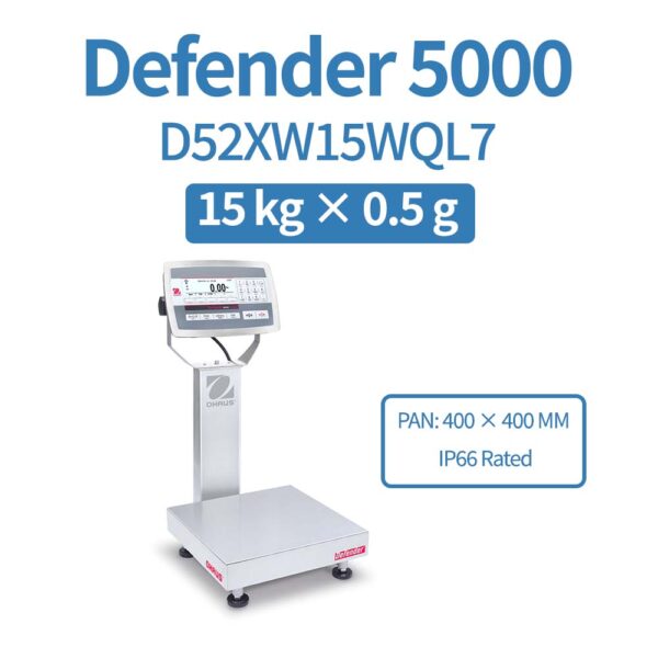 OHAUS Defender 5000 D52XW15WQL7 Stainless Steel Bench Scale 15 kg x 0.5 g