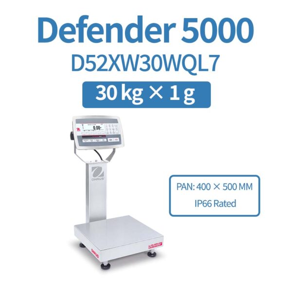 OHAUS Defender 5000 D52XW30WQL7 Stainless Steel Bench Scale 30 kg x 1 g